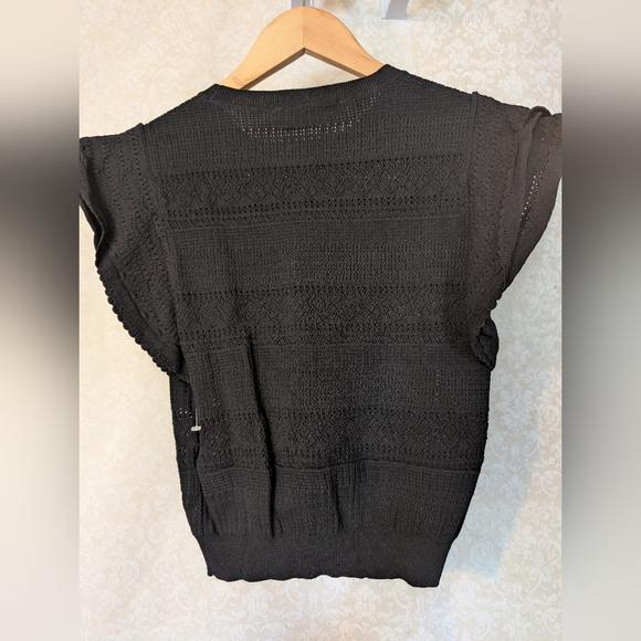 ZARA NWT Crop Top Pointelle w Double Ruffle Sleeve Large - Picture 14 of 16
